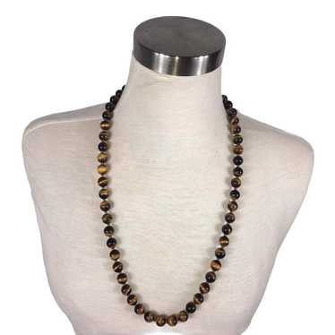 VTG Tigerseye Beaded Silver Clasp Neckla - image 1