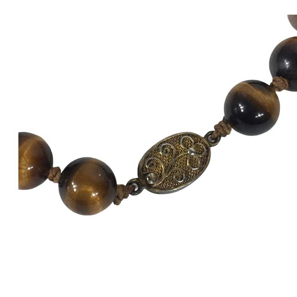 VTG Tigerseye Beaded Silver Clasp Neckla - image 8