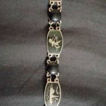 Antique Sterling Silver and Black Enamel Ethnic D… - image 1