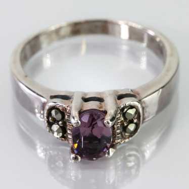 Sterling Silver Amethyst and Marcasite Ring