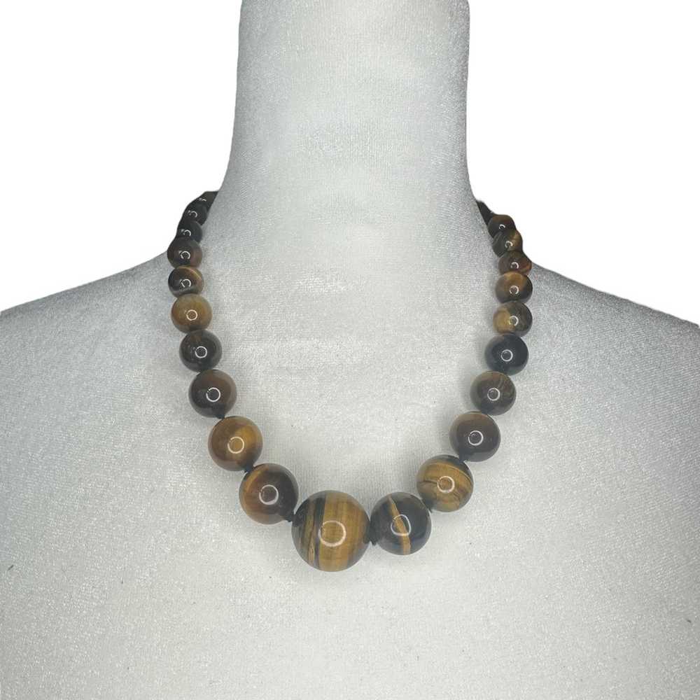 VINTAGE 14K GSJ GOLD TIGER'S EYE BEAD NECKLACE 18… - image 2