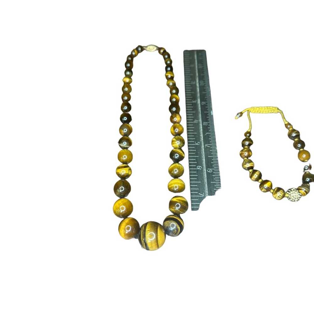 VINTAGE 14K GSJ GOLD TIGER'S EYE BEAD NECKLACE 18… - image 6