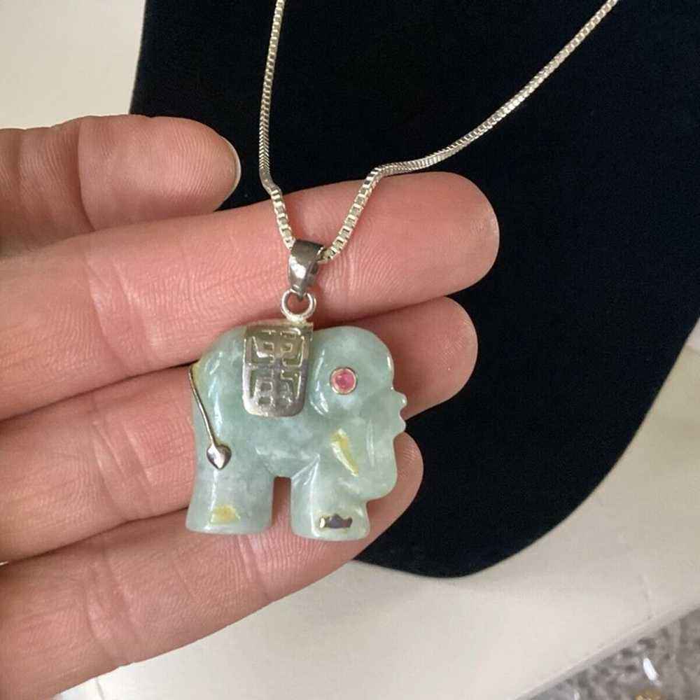 3 Elephant Pendants Necklace Green & Purple Jades… - image 3