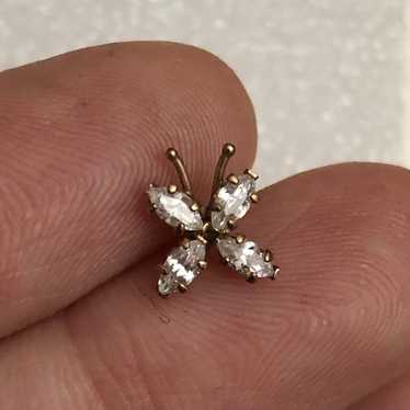 Single 14k solid gold sparkly CZ butterfly stud ea