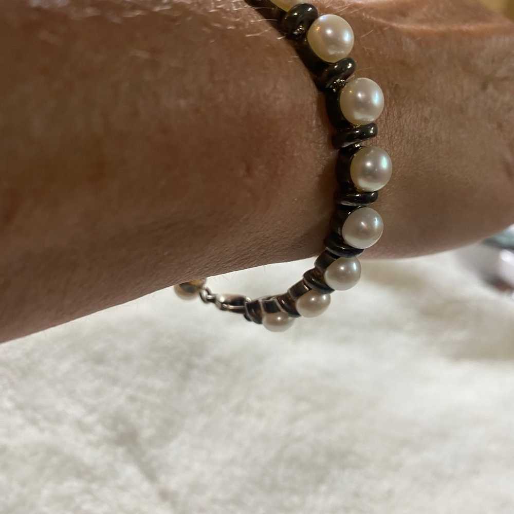 Vintage 925 Sterling Silver Pearl Tennis Bracelet… - image 10