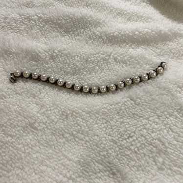 Vintage 925 Sterling Silver Pearl Tennis Bracelet… - image 1