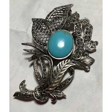 Genuine Sterling Silver Marcasite Brooch