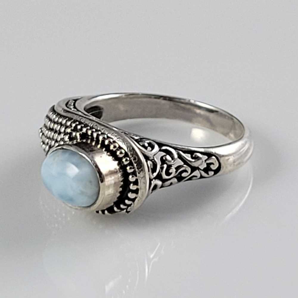 Balinese Style Vintage Sterling Larimar Ring - image 3