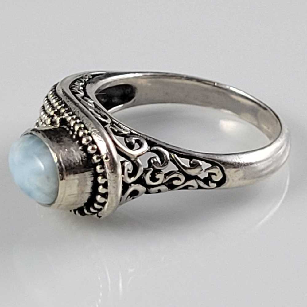 Balinese Style Vintage Sterling Larimar Ring - image 4