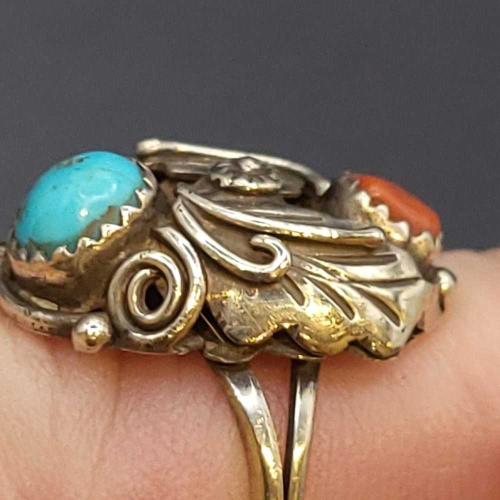 BEAUTIFUL VINTAGE TURQUOISE AND CORAL RING # 622 - image 4