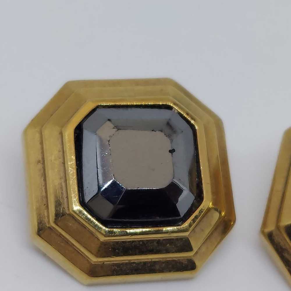 Vintage Lanvin Germany Gold Tone Hematite Pierced… - image 2