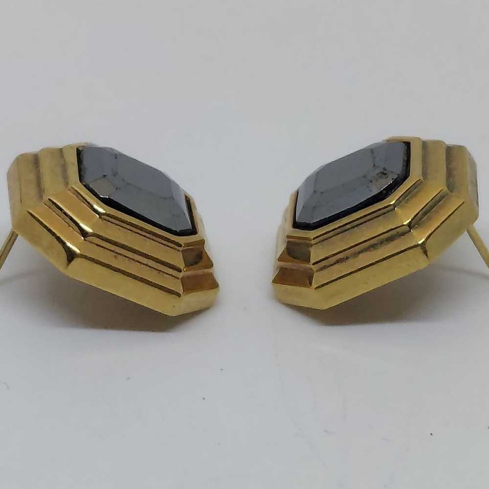 Vintage Lanvin Germany Gold Tone Hematite Pierced… - image 4