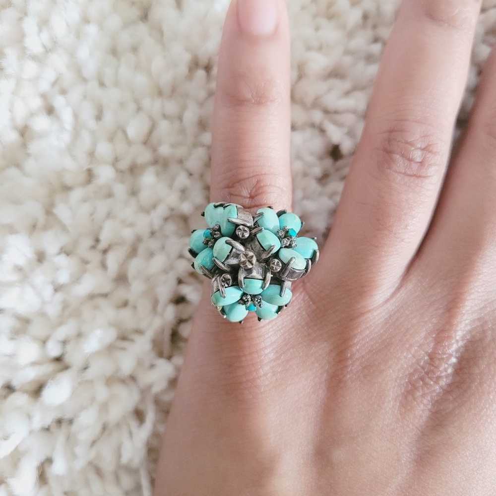 Vintage Sterling Silver Turquoise Floral Cluster … - image 4