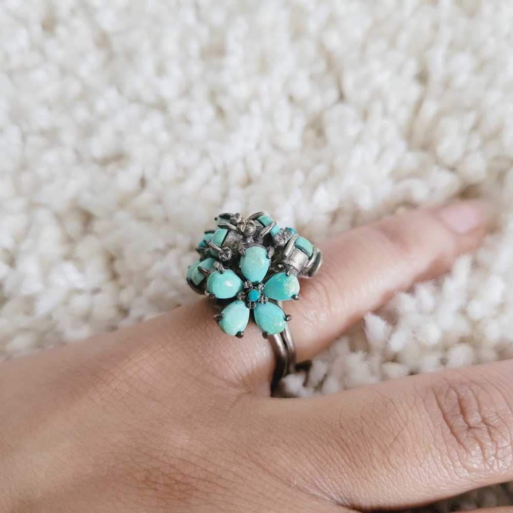 Vintage Sterling Silver Turquoise Floral Cluster … - image 6