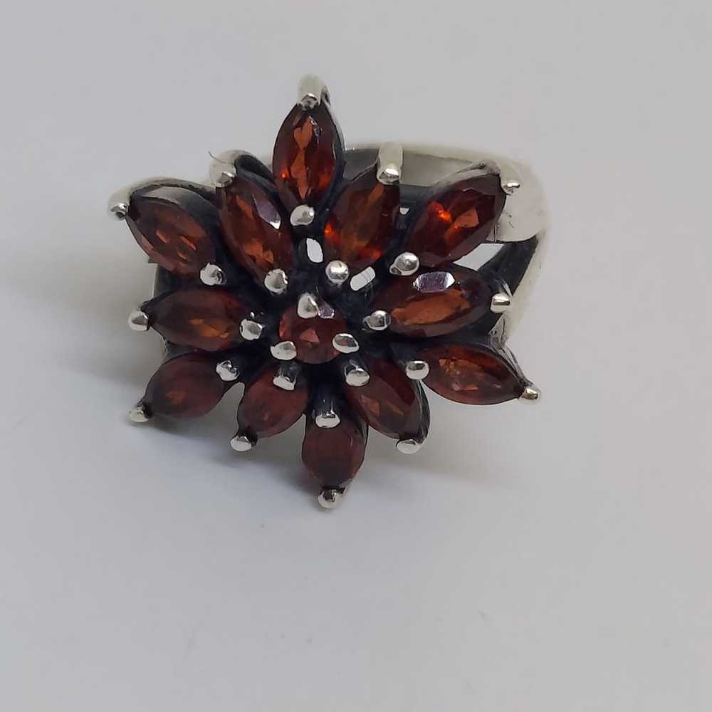 Vintage Sterling Silver Red Garnet Flower Cluster… - image 2