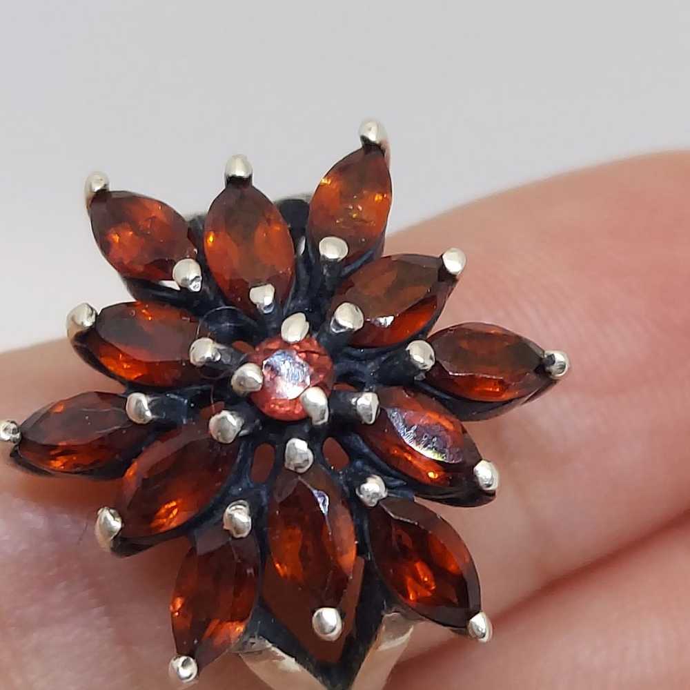 Vintage Sterling Silver Red Garnet Flower Cluster… - image 3