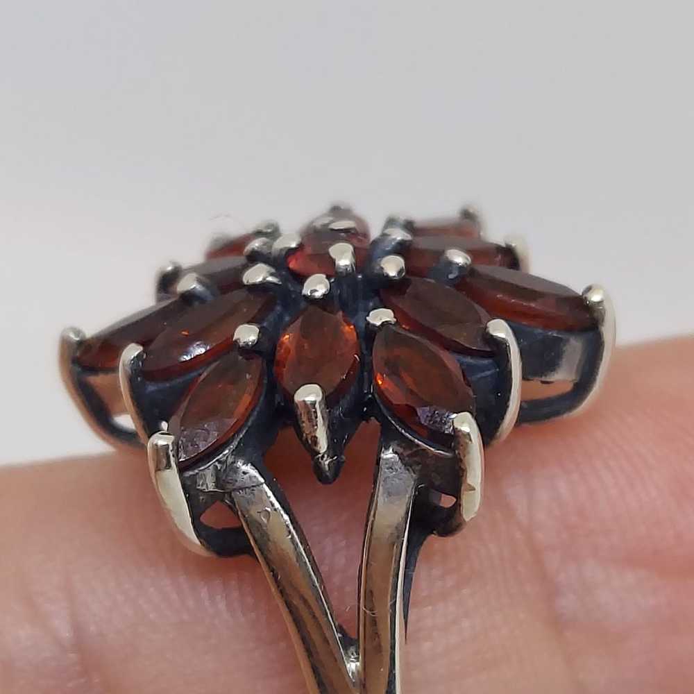 Vintage Sterling Silver Red Garnet Flower Cluster… - image 4