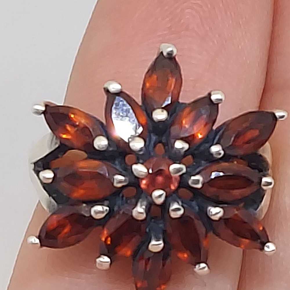 Vintage Sterling Silver Red Garnet Flower Cluster… - image 7