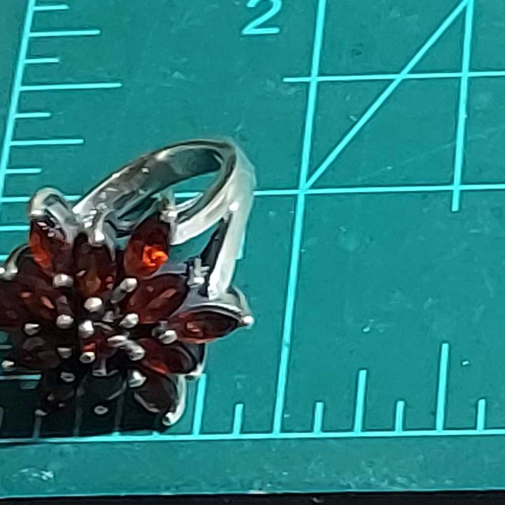 Vintage Sterling Silver Red Garnet Flower Cluster… - image 8