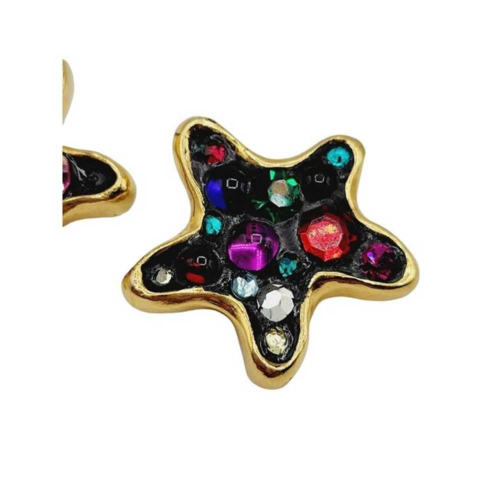 Fabulous Signed Saralina? 1980s Star Jeweled Earr… - image 3