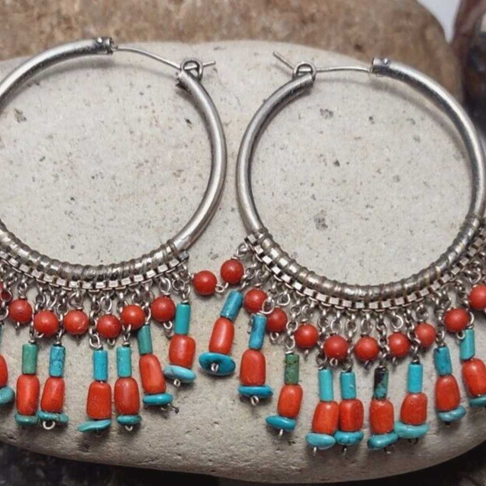 Vintage Southwestern Sterling Silver Coral Turquo… - image 2