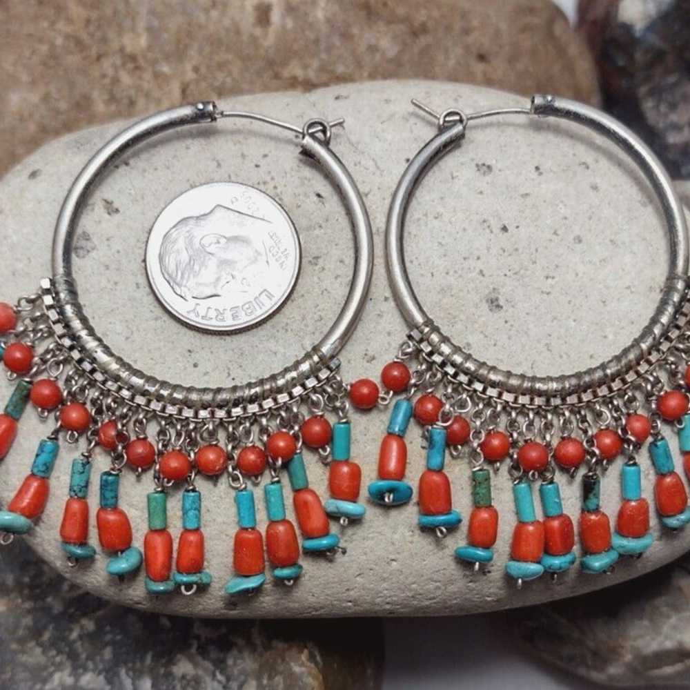 Vintage Southwestern Sterling Silver Coral Turquo… - image 4