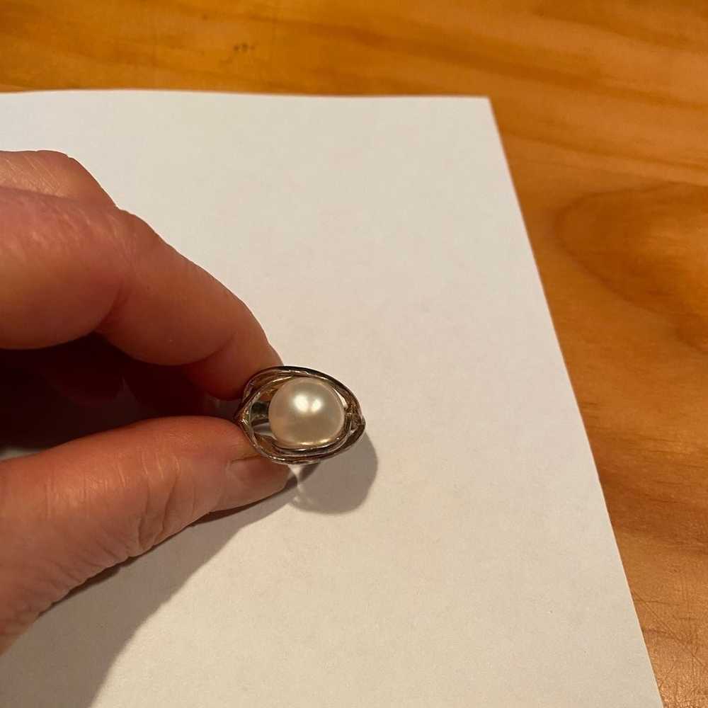 Vintage Sterling Silver Pearl Ring - image 2