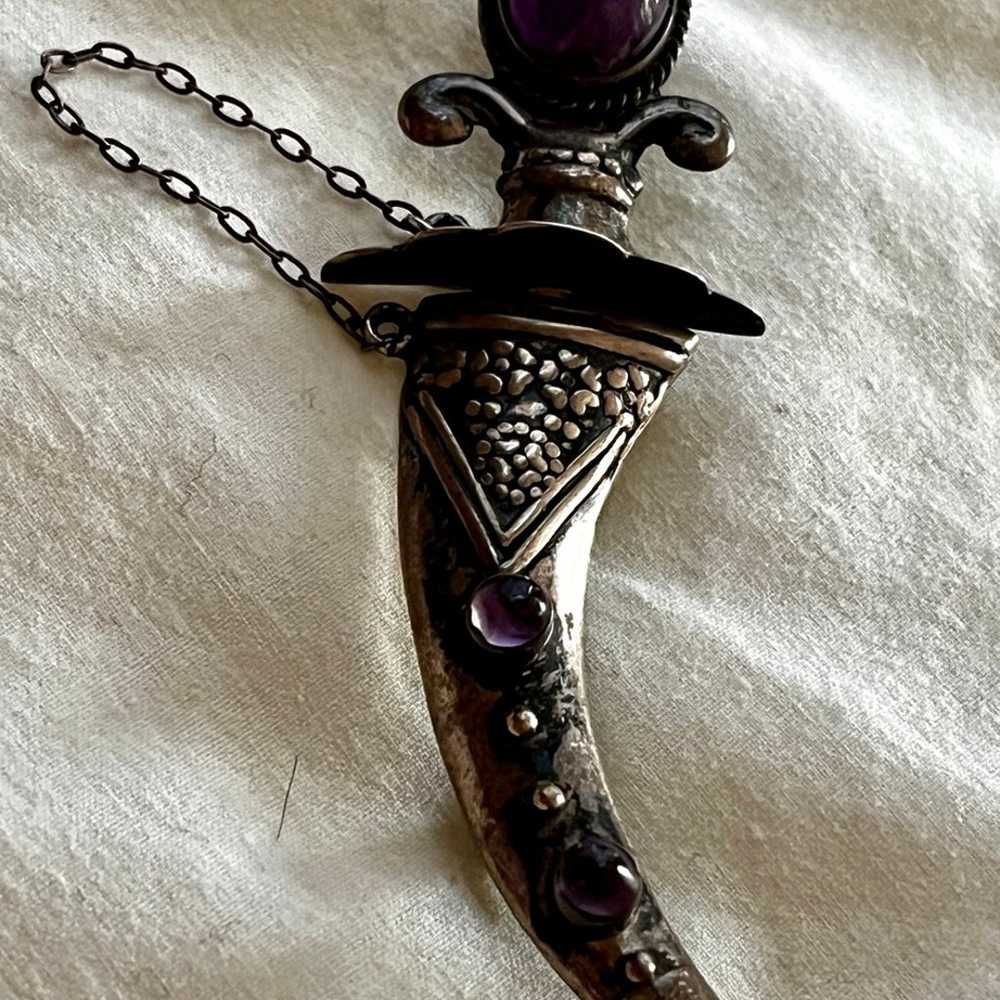 Vintage Sterling Silver Amethyst Cabochon Sword B… - image 1