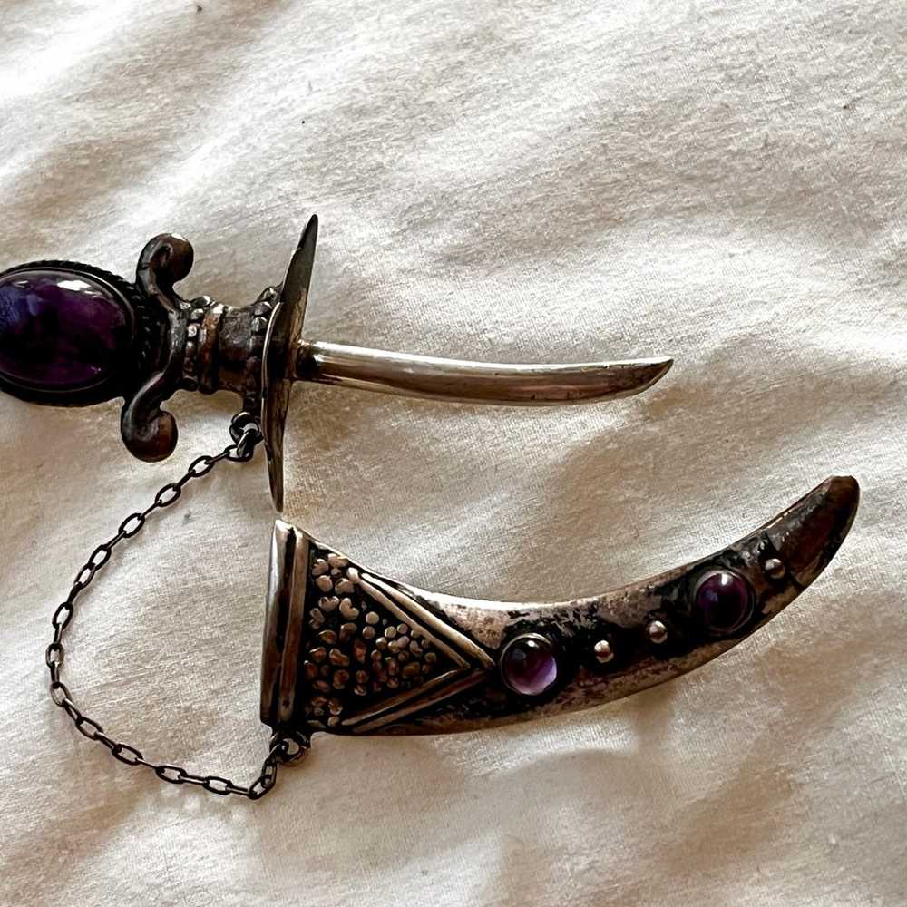 Vintage Sterling Silver Amethyst Cabochon Sword B… - image 3