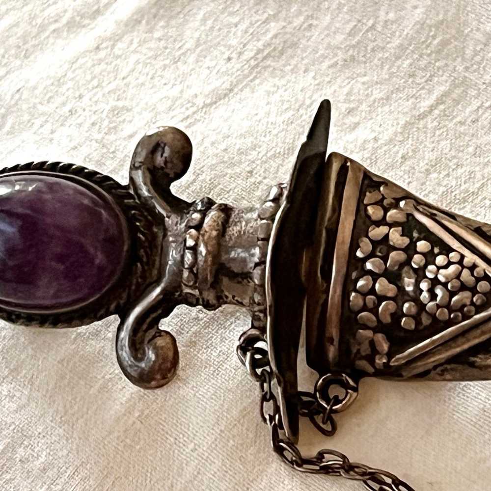 Vintage Sterling Silver Amethyst Cabochon Sword B… - image 8