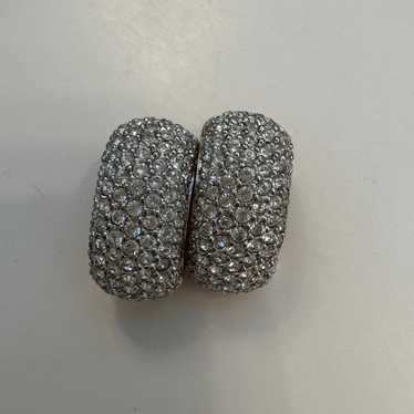 Vintage Swarovski crystal gold huggie earrings - image 1