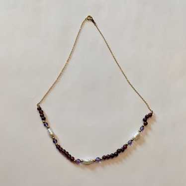 Vintage Garnet, Pearl, and 14k necklace