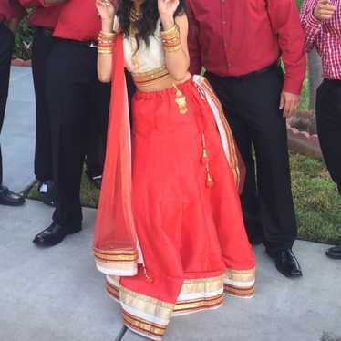 Red and white lehenga