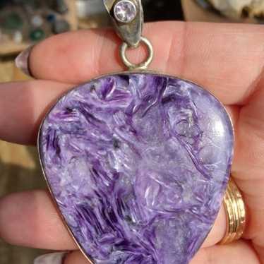 Large Sterling Silver Russian Charoite and Amethys