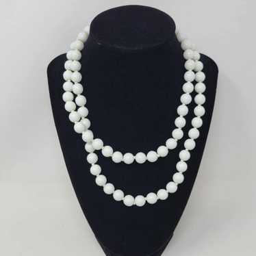 Miriam Haskell Necklace Beaded White Milk Glass 3… - image 1