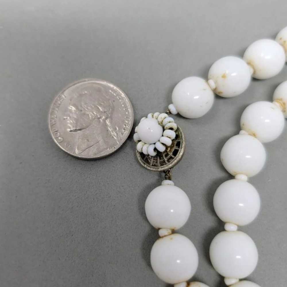 Miriam Haskell Necklace Beaded White Milk Glass 3… - image 7