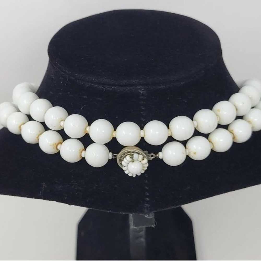 Miriam Haskell Necklace Beaded White Milk Glass 3… - image 8