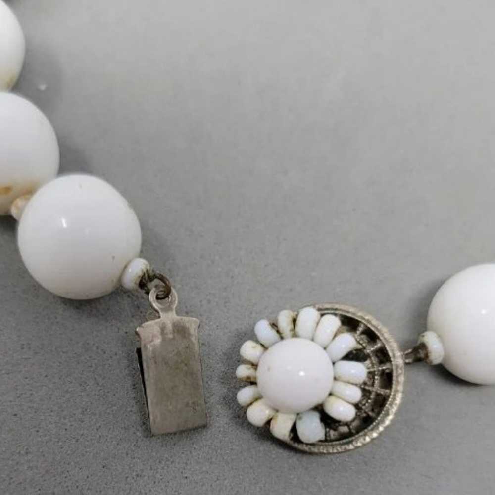 Miriam Haskell Necklace Beaded White Milk Glass 3… - image 9