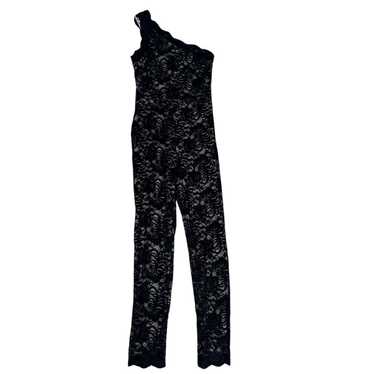 Bebe Bebe Black Lace One Shoulder Jumpsuit Sz M