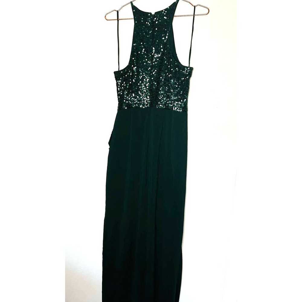 Badgley Mischka Green Crepe Sleeveless Sequin Ruf… - image 10