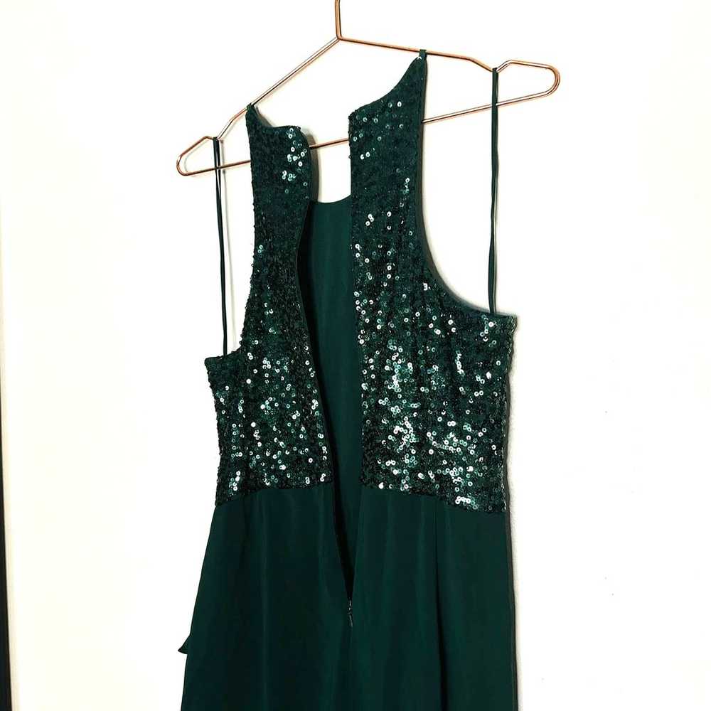 Badgley Mischka Green Crepe Sleeveless Sequin Ruf… - image 11