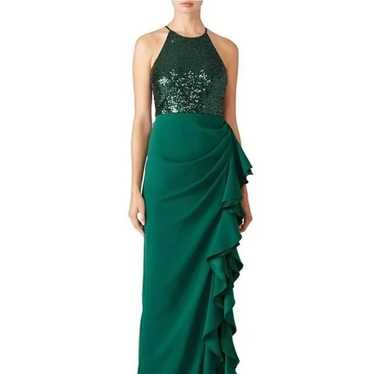 Badgley Mischka Green Crepe Sleeveless Sequin Ruf… - image 1