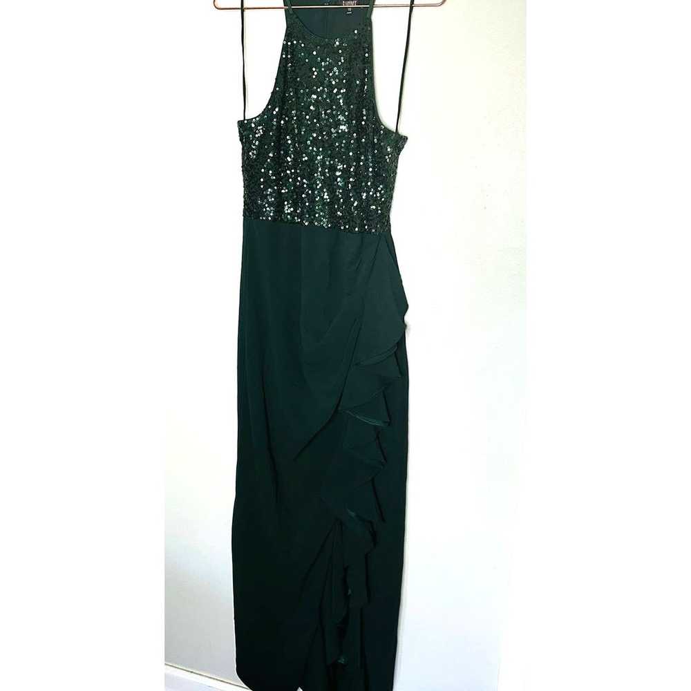 Badgley Mischka Green Crepe Sleeveless Sequin Ruf… - image 2