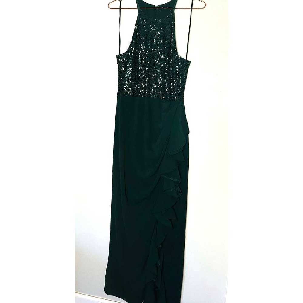 Badgley Mischka Green Crepe Sleeveless Sequin Ruf… - image 3