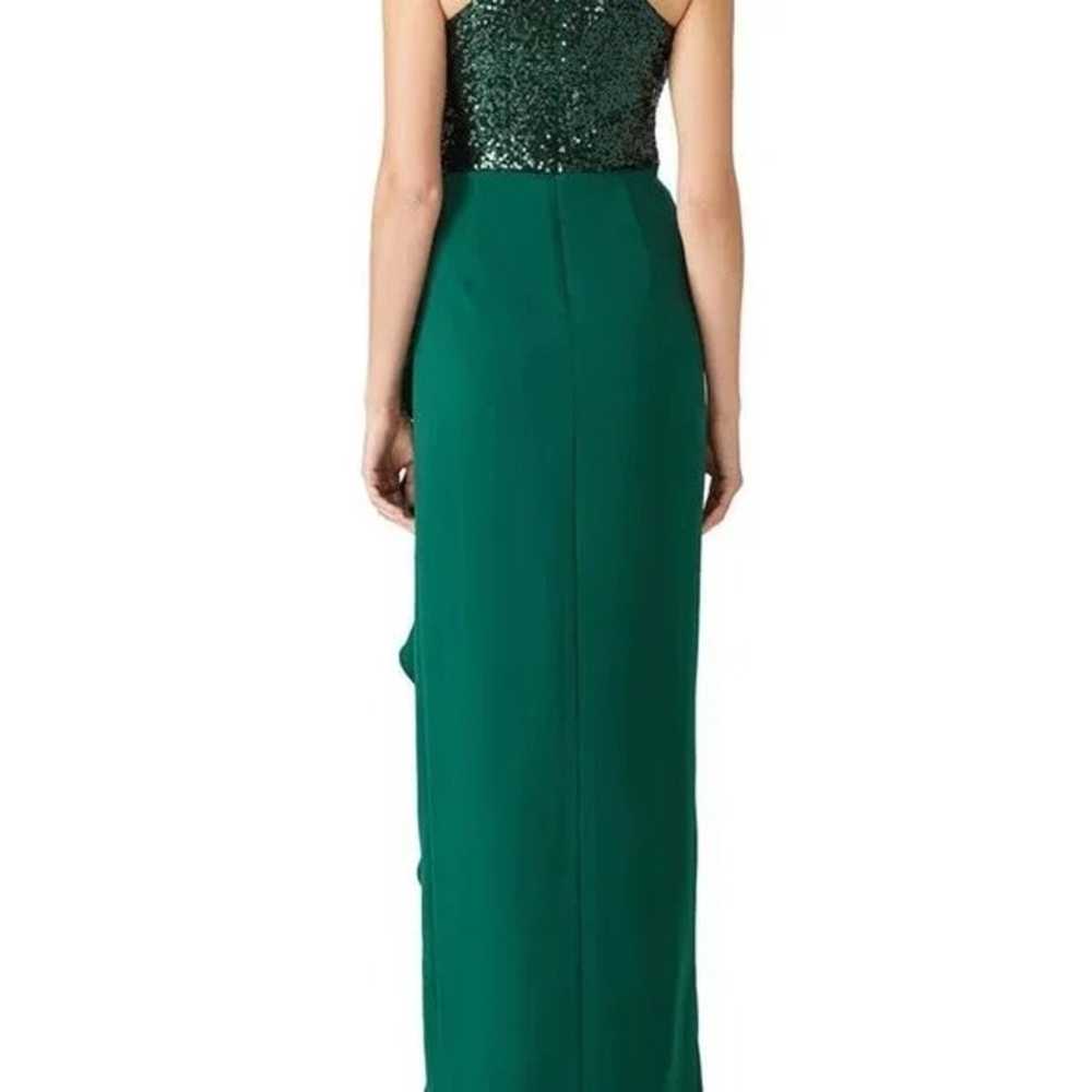 Badgley Mischka Green Crepe Sleeveless Sequin Ruf… - image 4