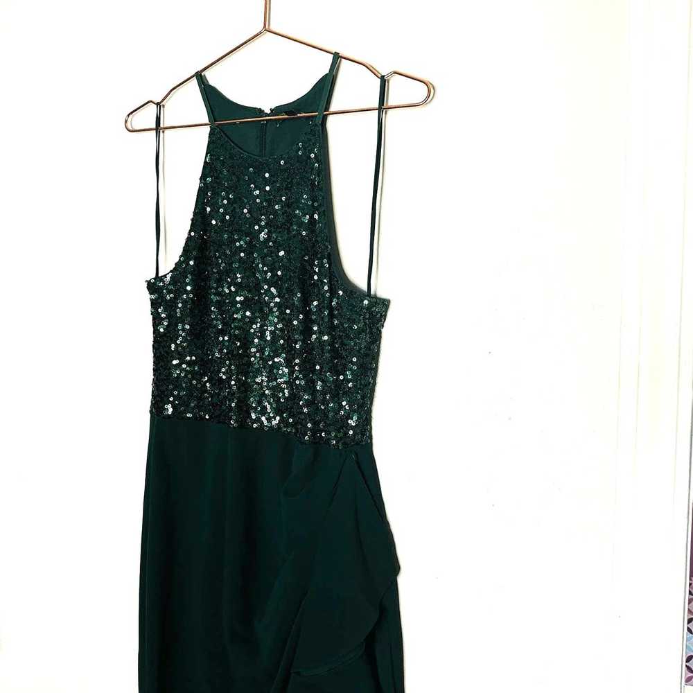 Badgley Mischka Green Crepe Sleeveless Sequin Ruf… - image 5