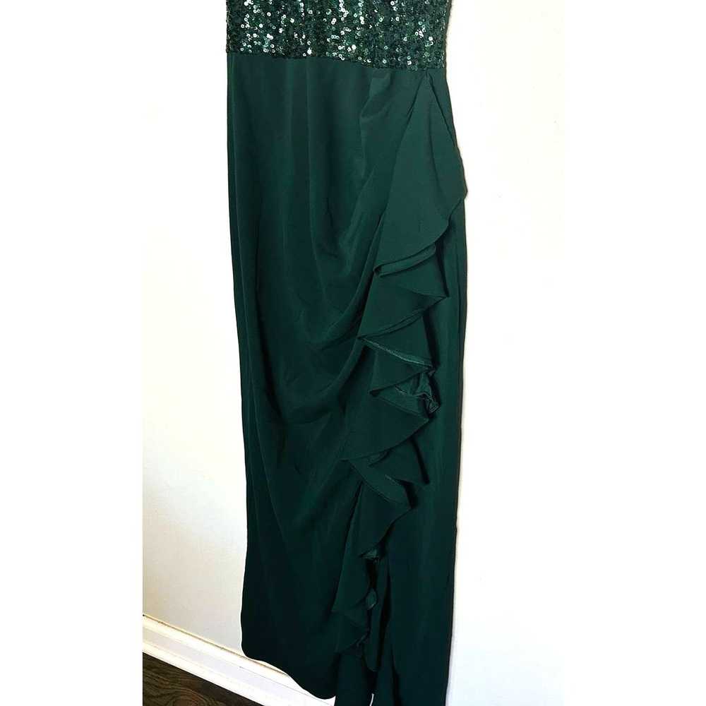 Badgley Mischka Green Crepe Sleeveless Sequin Ruf… - image 6