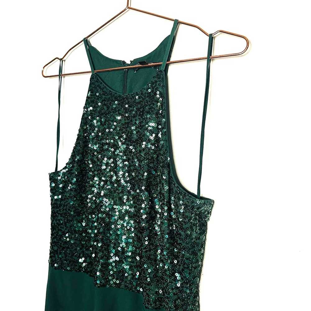 Badgley Mischka Green Crepe Sleeveless Sequin Ruf… - image 7