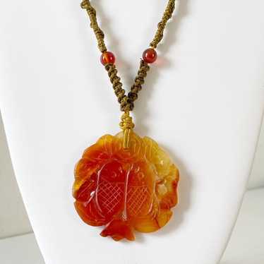 Carved stone double fish pendant necklace - image 1