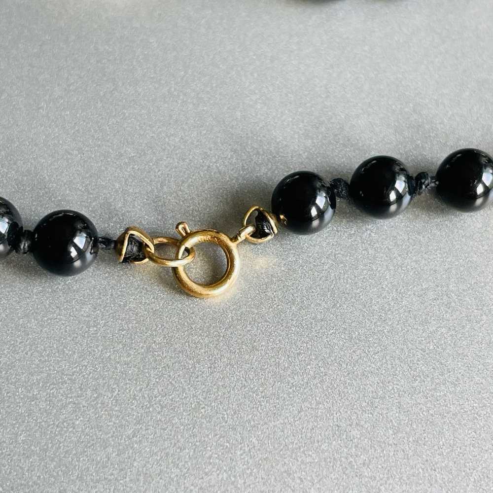 Vintage 14k Gold Onyx And Freshwater Pearl Beaded… - image 3